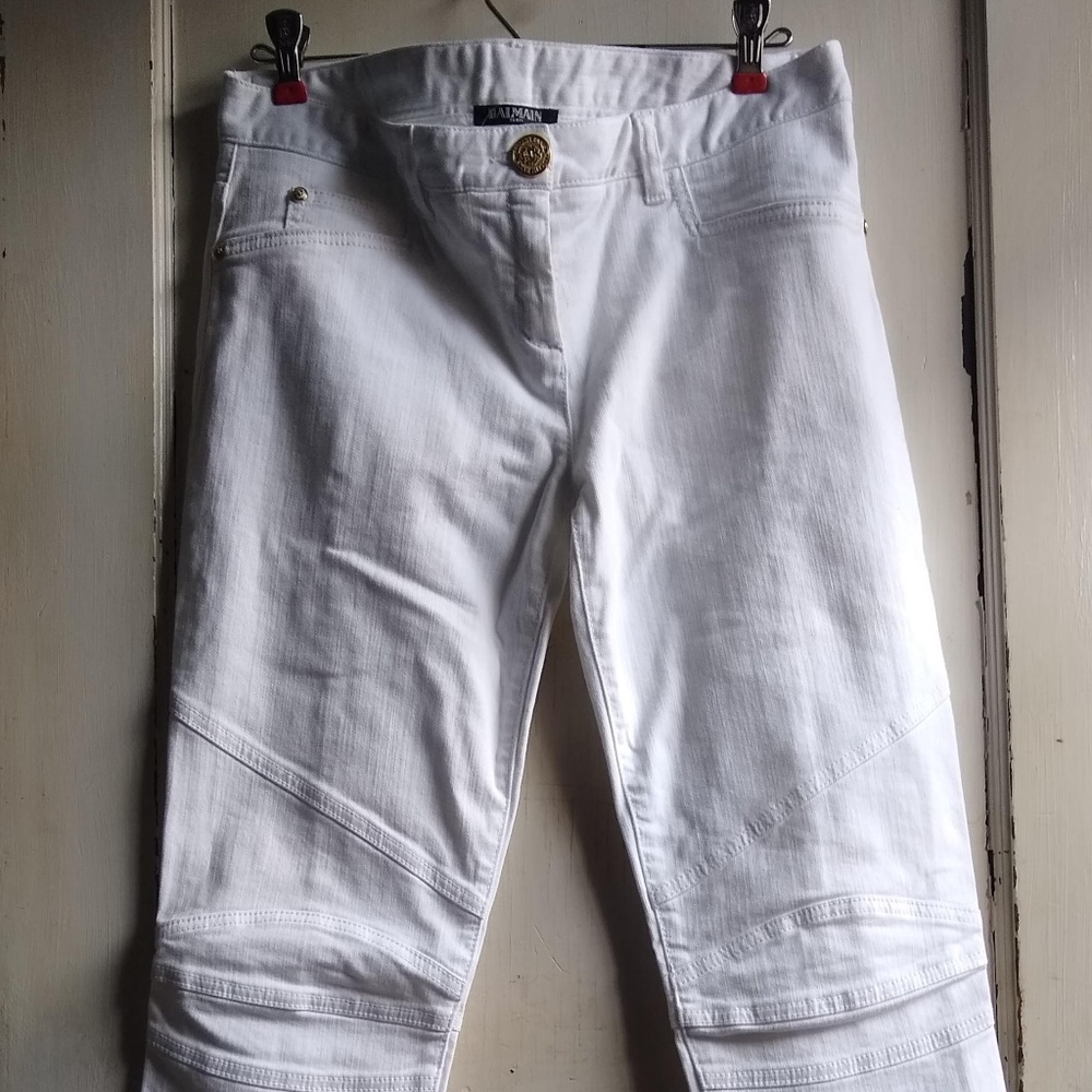 Women's Balmain Jeans, White Moto, FR40 US8